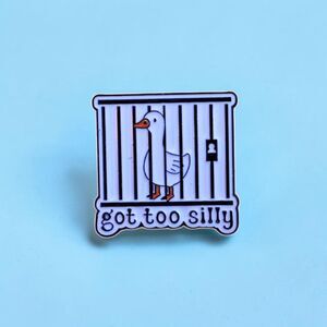 "Got Too Silly" Goose in Jail Enamel Pin | Funny Silly Goose Meme Lapel Badge